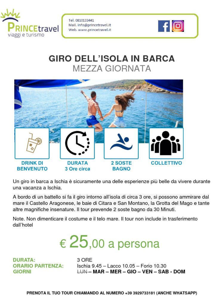 GIRO ISOLA ISCHIA in Barca condiviso MEZZA GIORNATA MATTINA