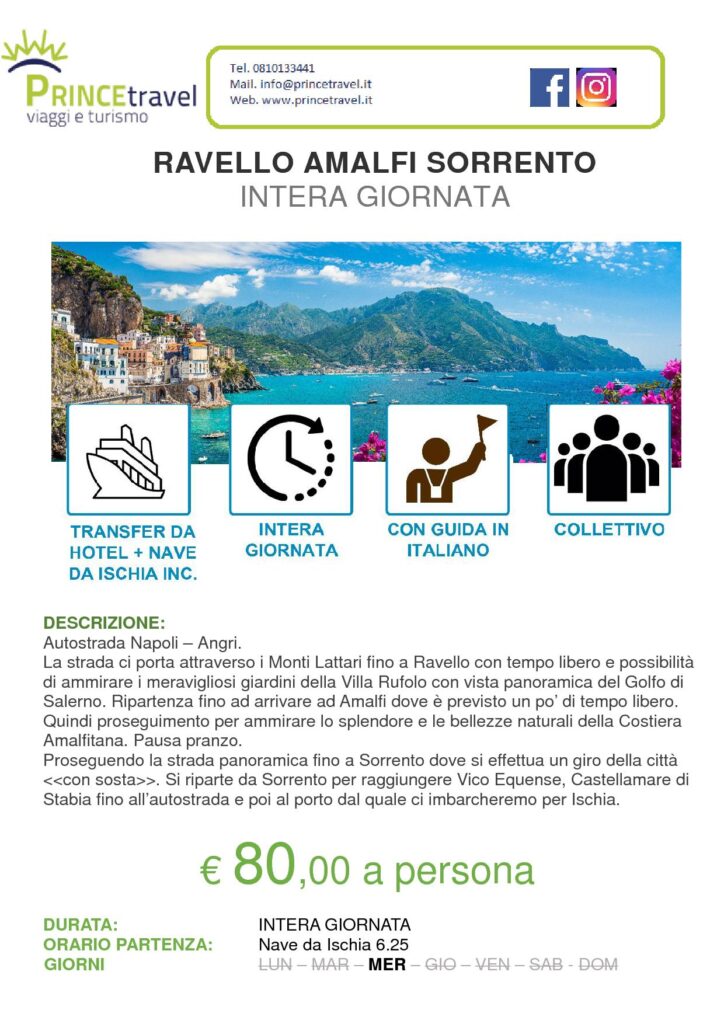COSTIERA AMALFITANA IN BUS DA ISCHIA